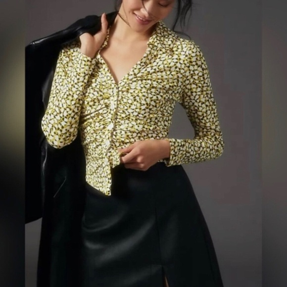 Anthropologie Tops - Maeve by Anthropologie Yellow and Black Floral Blouse Size M